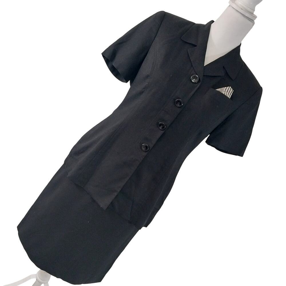 PRESTON & YORK PETITES! LINEN+! BLACK 2 PC SHORT SLEEVED SKIRT SUIT SET! SZ 6P
